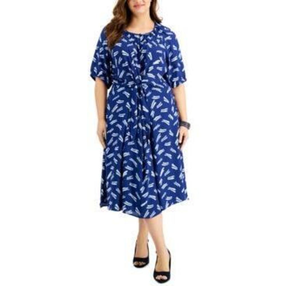 MSRP $100 Alfani Plus Size Twist-Front Midi Dress Navy Size 0X